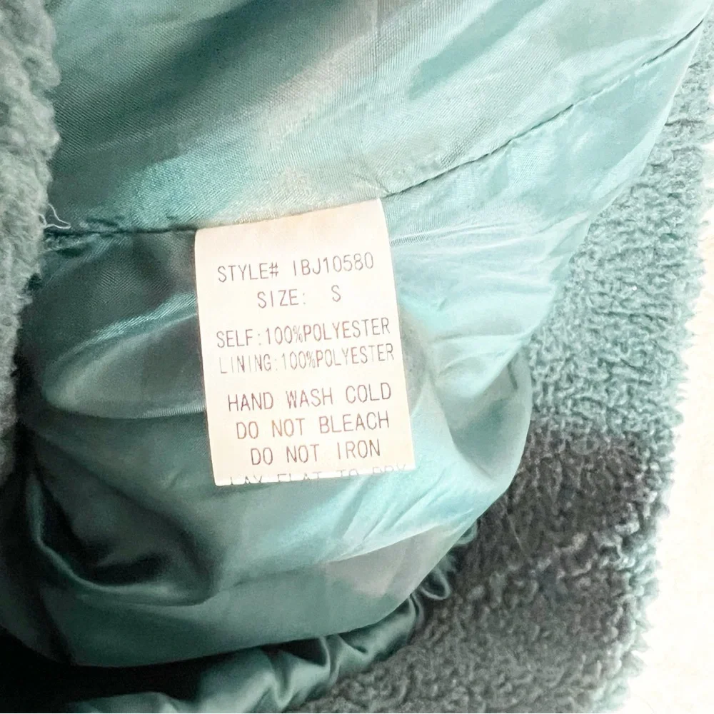 GRADE & GATHER GREEN FLEECE FULL ZIP TEDDY OVERSIZED SHERPA JACKET WOMENS SMALL - Picture 5 of 5